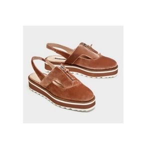 Zara Pink Velvet Slingback Brogues Platforms